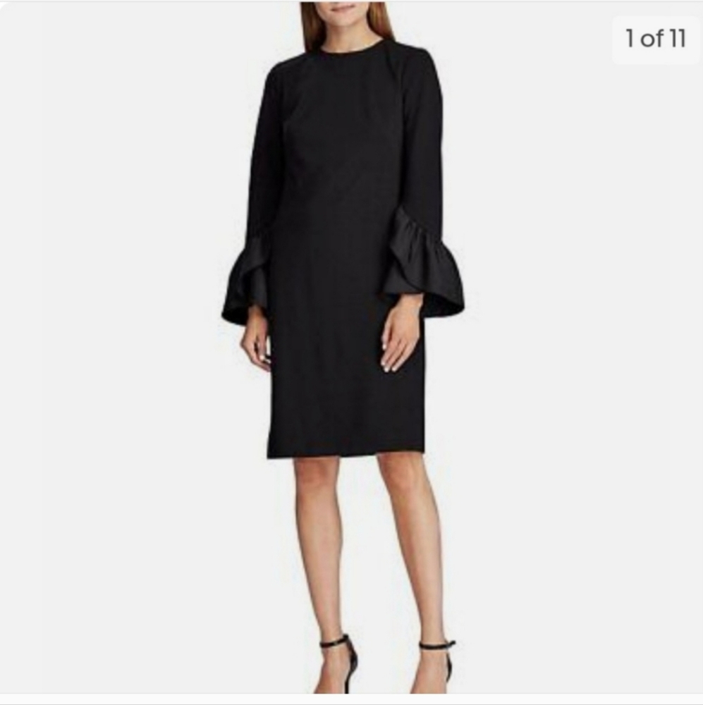 RALPH LAUREN BLACK RUFFLE CUFF BELL SLEEVE DRESS NWT. size 4